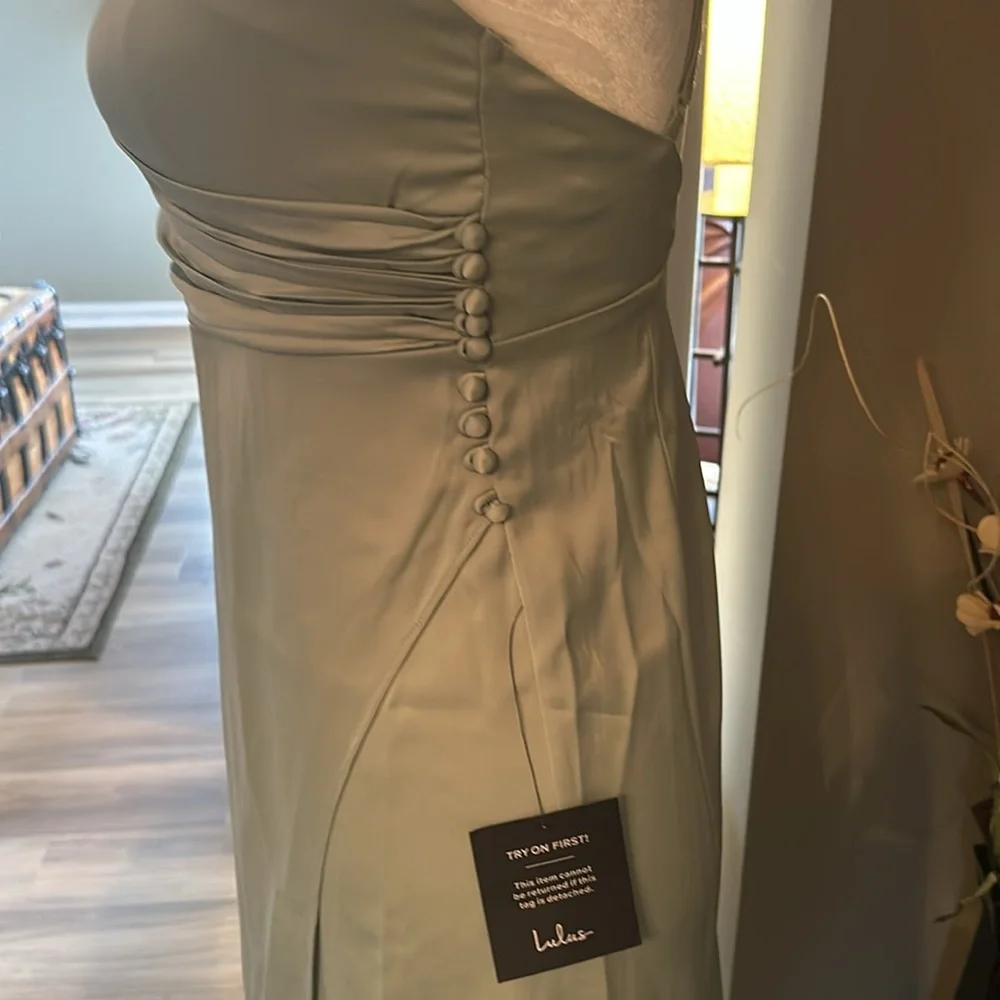 Lulus Sage Green Satin Evening Gown - size small - never been worn - Picture 2 of 5